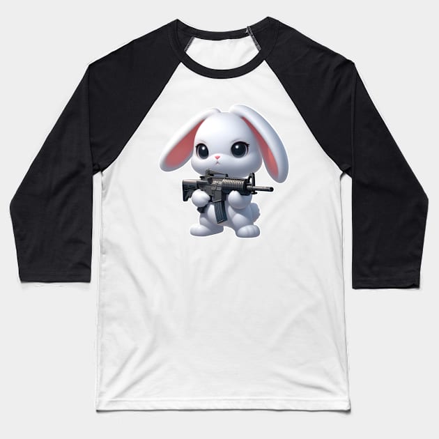 Tactical Bunny Baseball T-Shirt by Rawlifegraphic